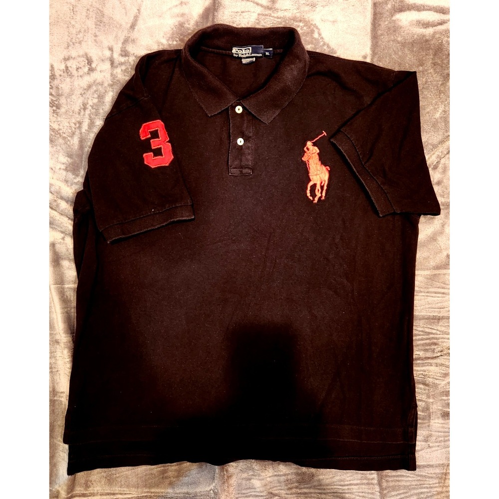 Polo Ralph Lauren Big Pony Polo Shirt Mens XL Black Red Custom Fit Cotton #3
